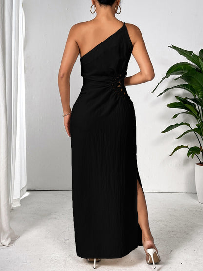 Newly Engaged Honey Slit One Shoulder Sleeveless Maxi Dress