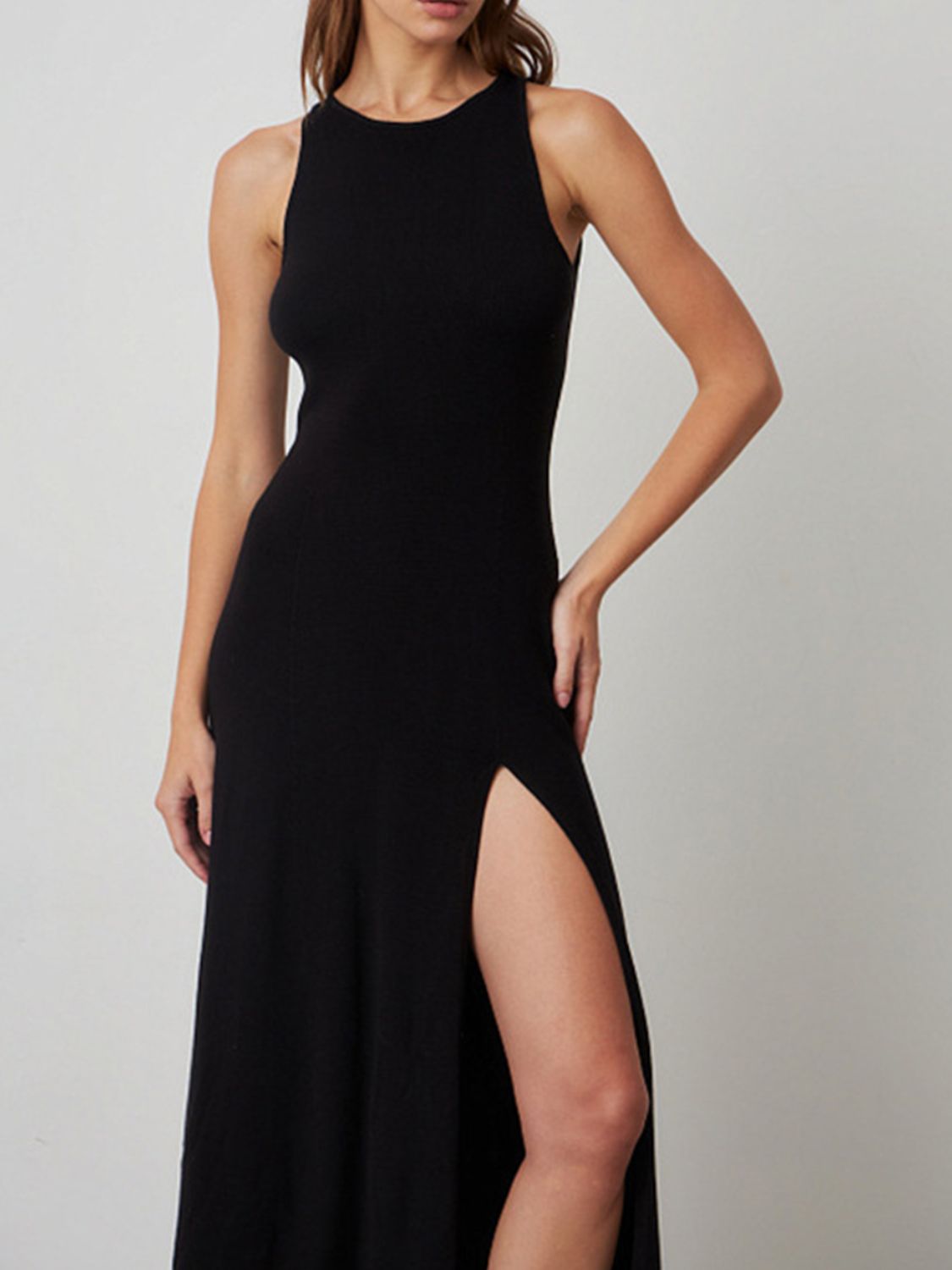 Newly Engaged Side Slit Round Neck Sleeveless Dress