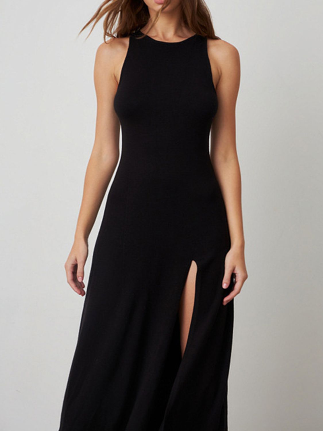 Newly Engaged Side Slit Round Neck Sleeveless Dress