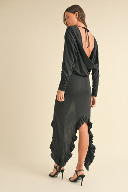 Newly Engaged Mable Backless Asymmetric Ruffle Hem Dress