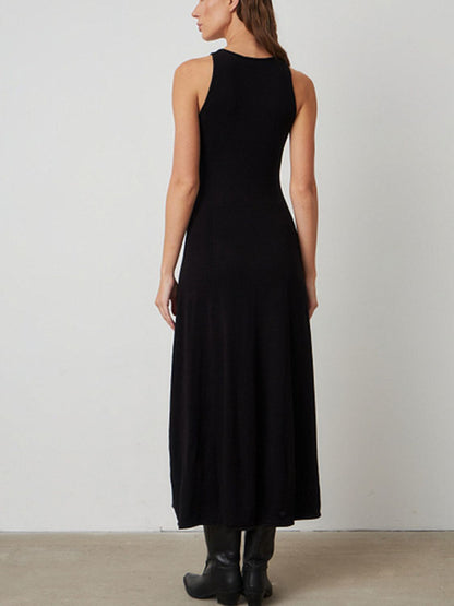 Newly Engaged Side Slit Round Neck Sleeveless Dress