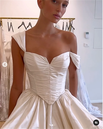 Newly Engaged Sweetheart Pleat Off The Shoulder Dress