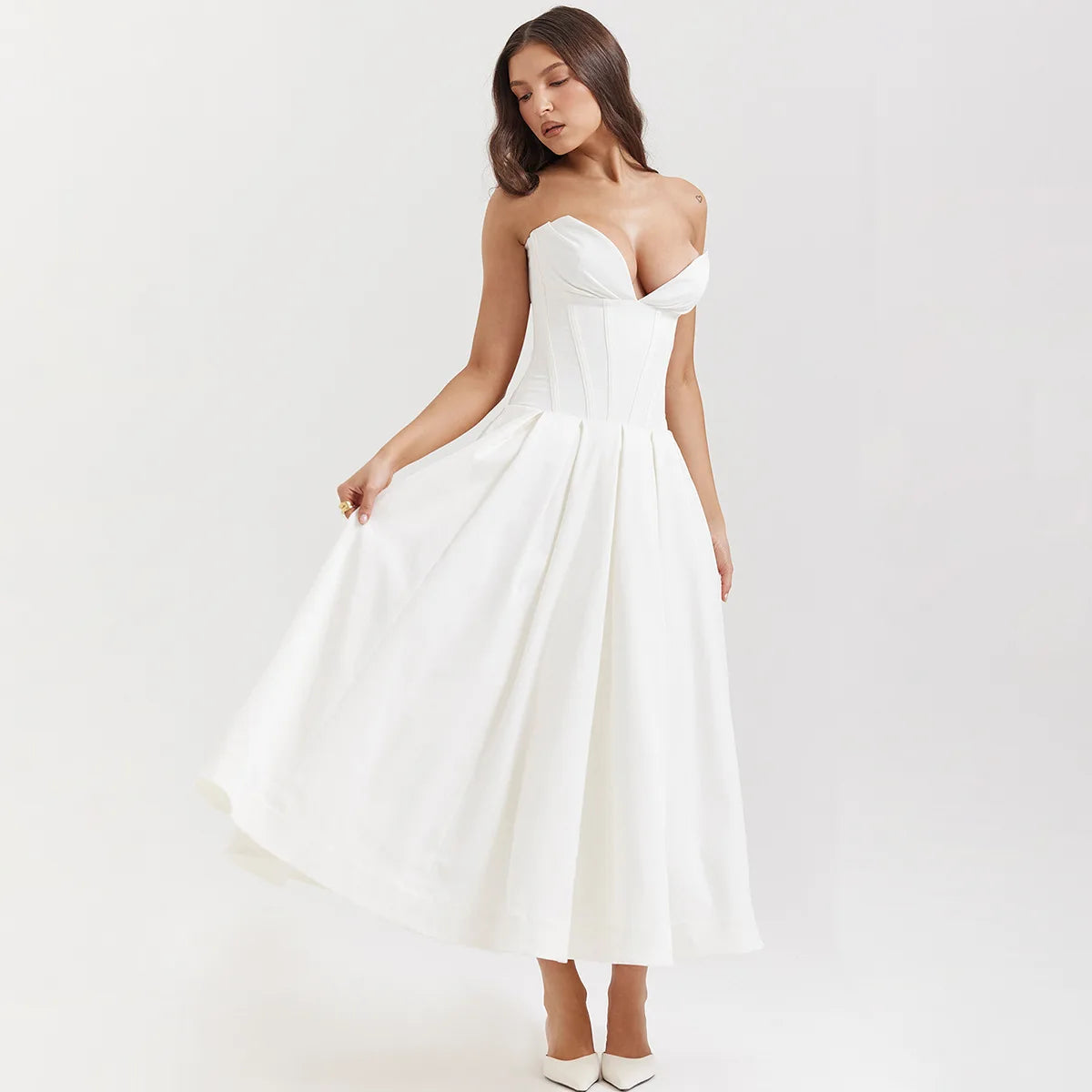 Newly Engaged Midi Elegant Strapless Dress