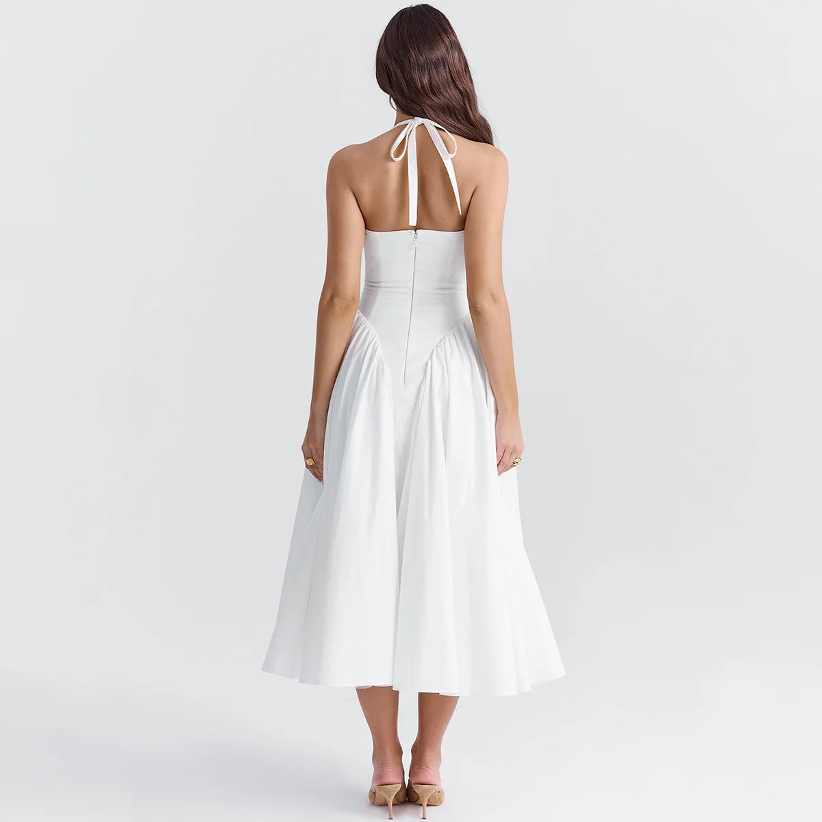 Newly Engaged Maxi Dresses New in Halter White Backless Long Flare Dress