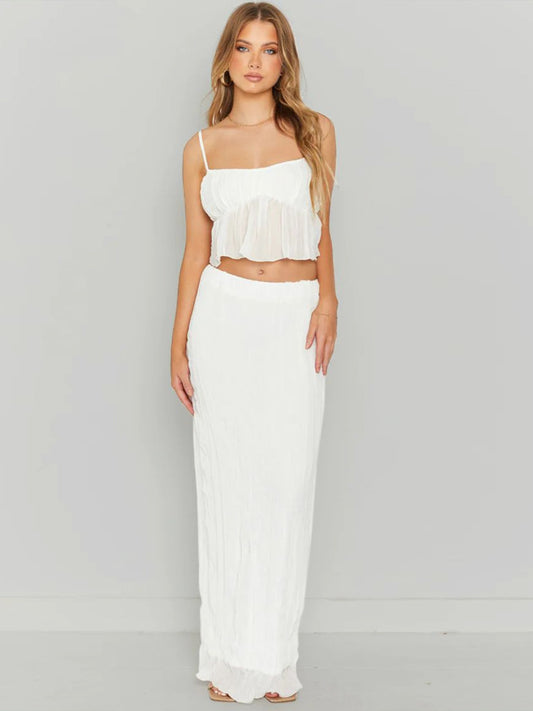 Newly Engaged Square Neck Sleeveless Top and Ruched Skirt Set