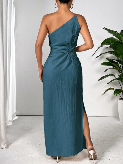 Newly Engaged Honey Slit One Shoulder Sleeveless Maxi Dress