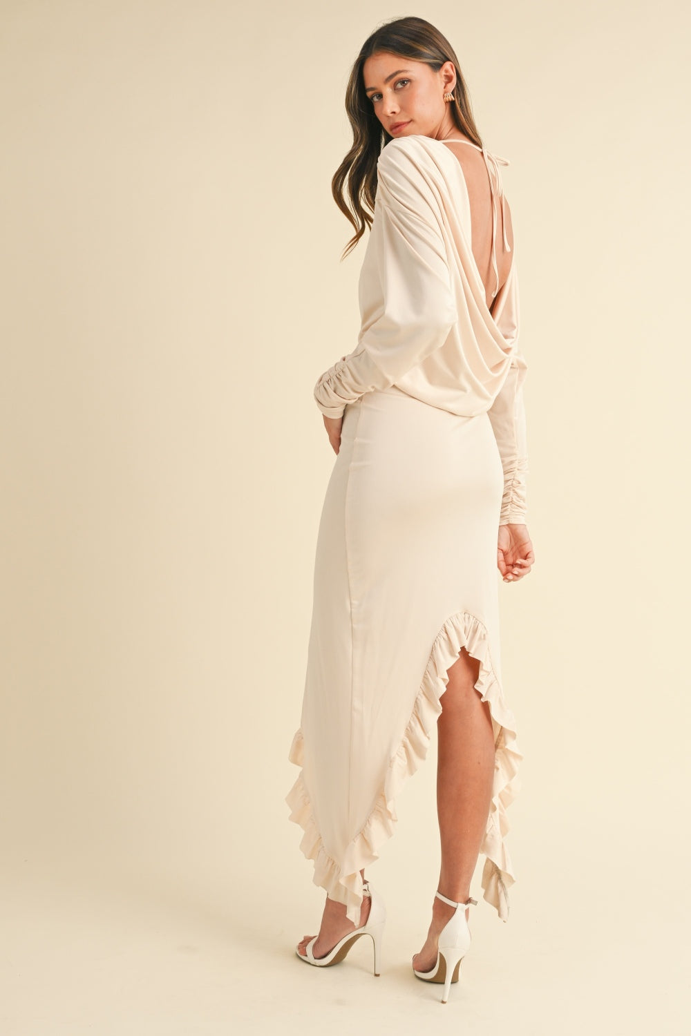 Newly Engaged Mable Backless Asymmetric Ruffle Hem Dress